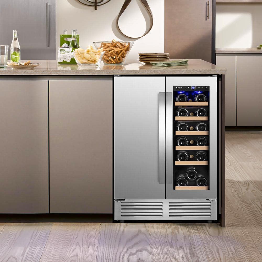 24 Inch Dual Zone 18 Bottle and 57 Can Wine & Beverage Refrigerator Built-in/Freestanding Cooler for Beer Wine Drink with Built-In Light Classic Series