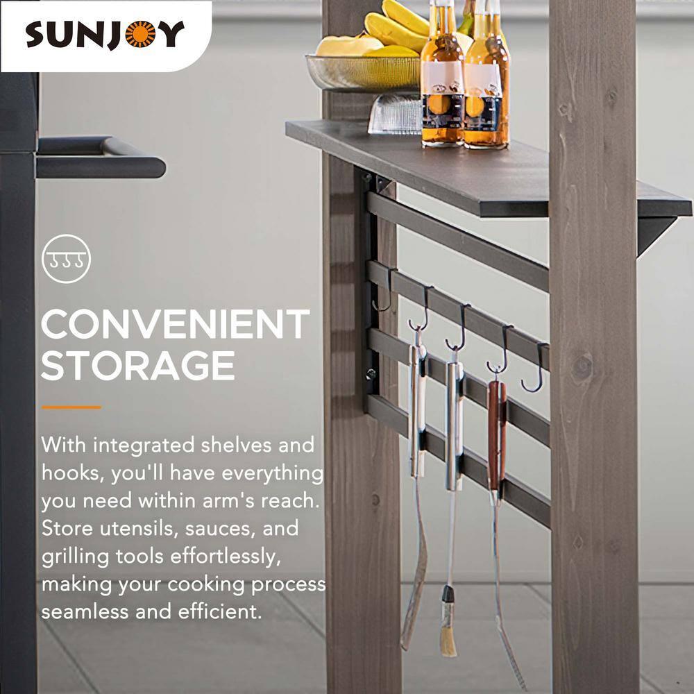 Sunjoy Sunjoy Wooden Grill Gazebo with Solar Power, 8 x 12 ft. Hardtop Gazebo for Year-Round Grilling, Outdoor Cedar Frame Cooking Shelter with Decorative Fence for Backyard BBQs Party