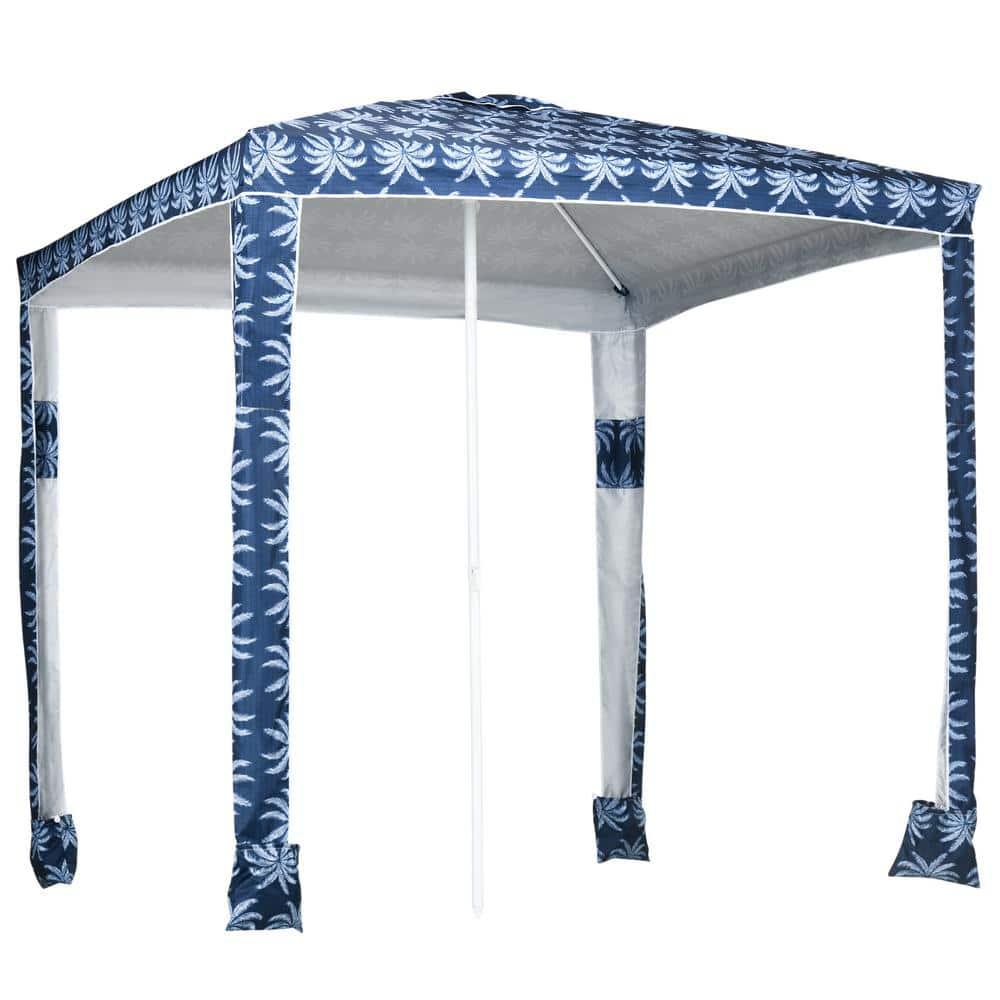 Outsunny Quick Beach Cabana Canopy Umbrella, 6.5' Easy-Assembly Sun-Shade Shelter with Sandbags, Cool UV50+ Fits Kids & Family, Blue