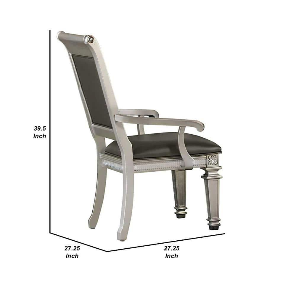 Faux Leather Upholstered Arm Chair, Gray And Silver, Set of 2