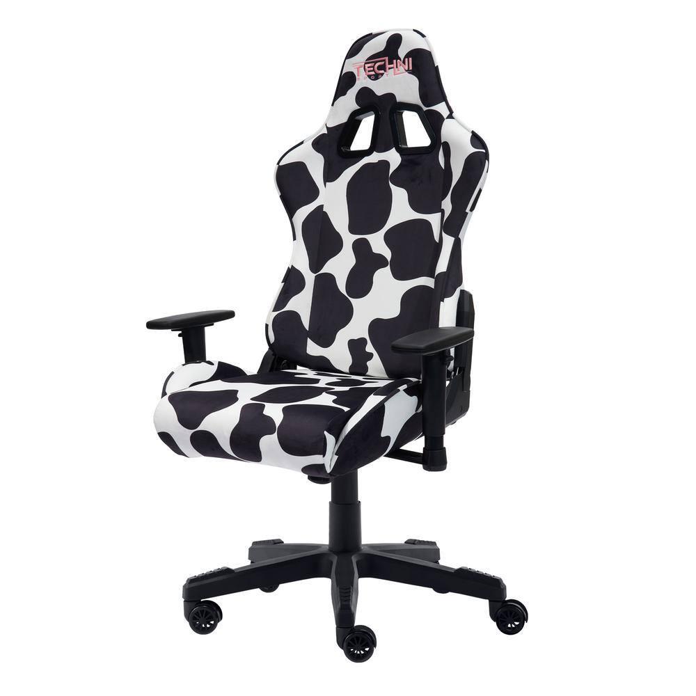 Ts85 Cow Print Luxx Series Gaming Chair Cow - Techni Sport: Velvet Upholstery, Memory Foam, Adjustable