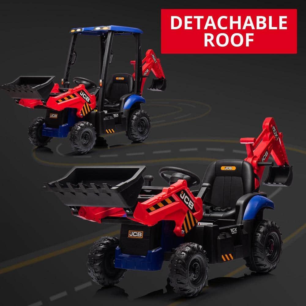 EastVita 4 in 1 Ride on Tractor, Excavator & Bulldozer with Tent,12V Ride on Car Digger Electric Vehicle with Remote Control, Front Loader, Horn, EVA Tires, Kids Ride on Car Toy