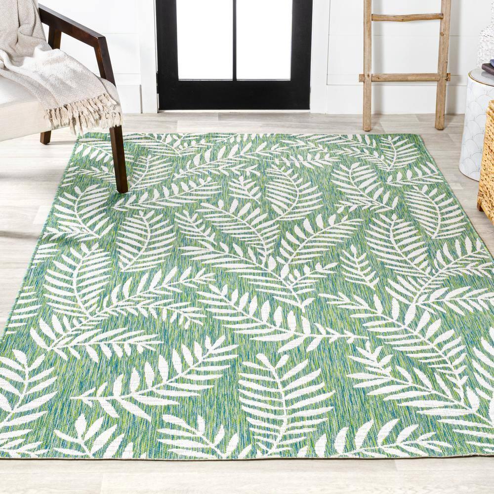 4' x 6' Nevis Palm Frond Indoor/Outdoor Area Rug, Cream/Green - JONATHAN Y