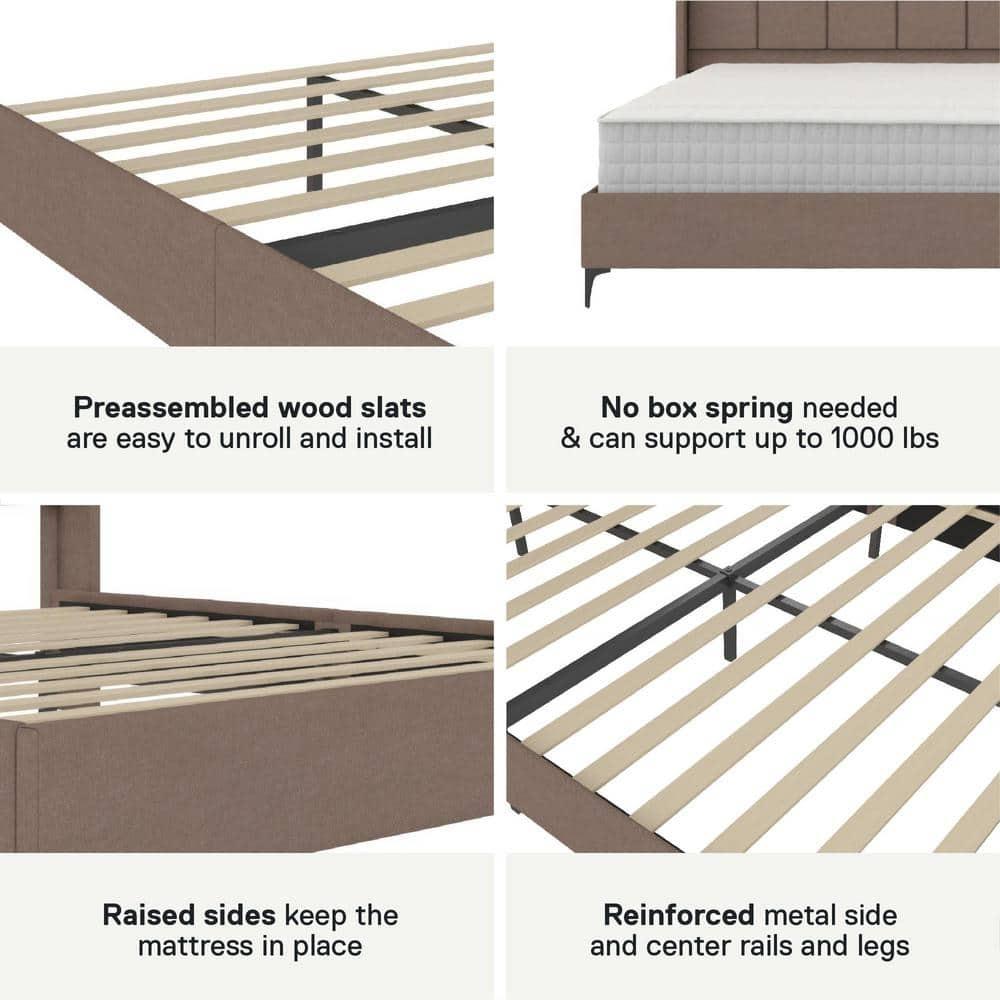 DHP Lamora Upholstered Wingback Bed with USB, Queen, Taupe Linen