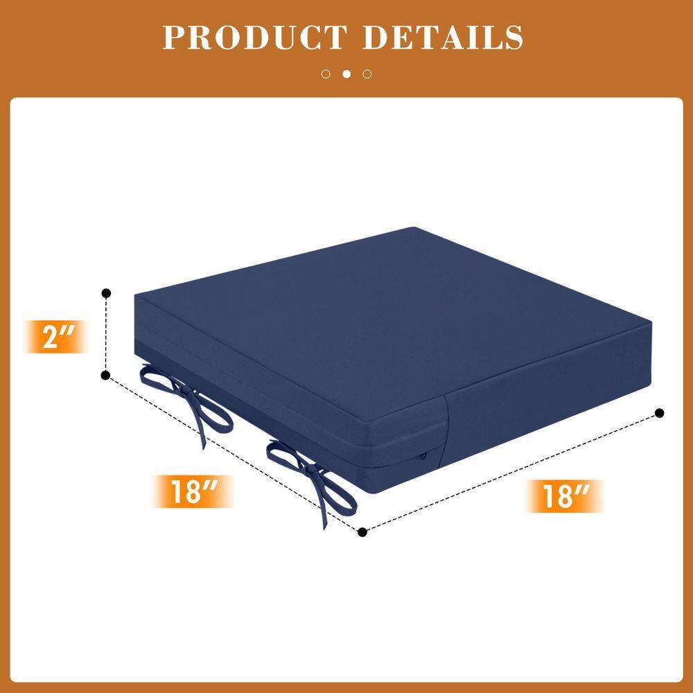 18 in. x 18 in. x 2 in. Outdoor Square Dining Chair Seat Cushion for Patio Furniture, Navy Blue (2-Pack)