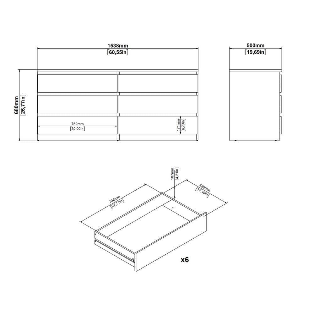 Tvilum Scottsdale 6 Drawer Double Dresser, Jackson Hickory
