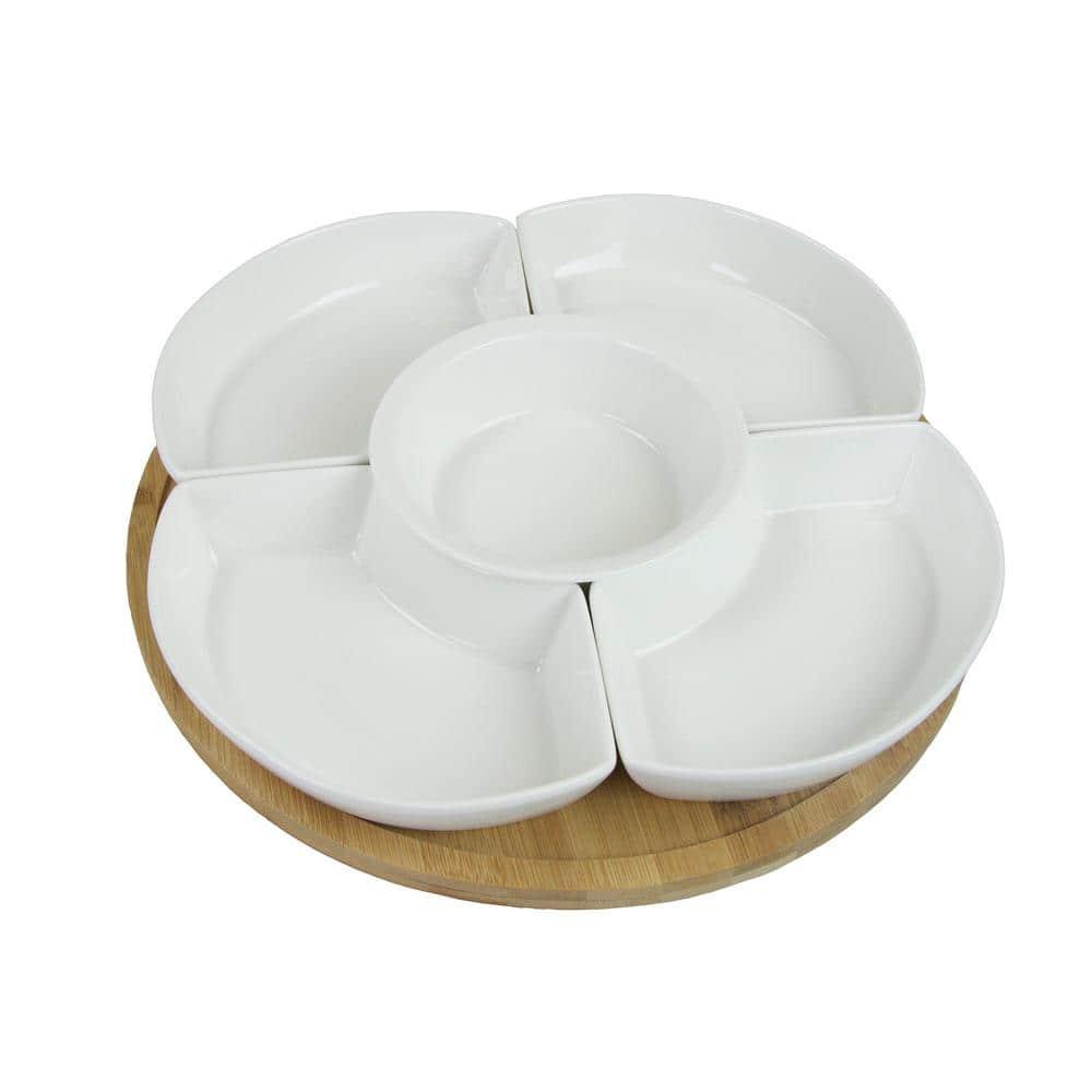 6pc Stoneware Beautiful Party Serving Set White - Elama: Entertaining Serveware & Condiment Bowls