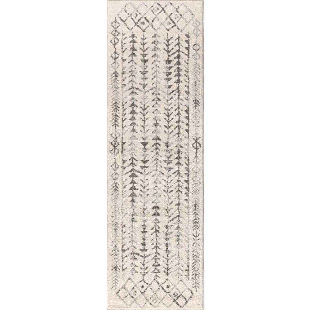 2'x8' Ziri Moroccan Geometric Runner Rug, Cream/Gray - JONATHAN Y