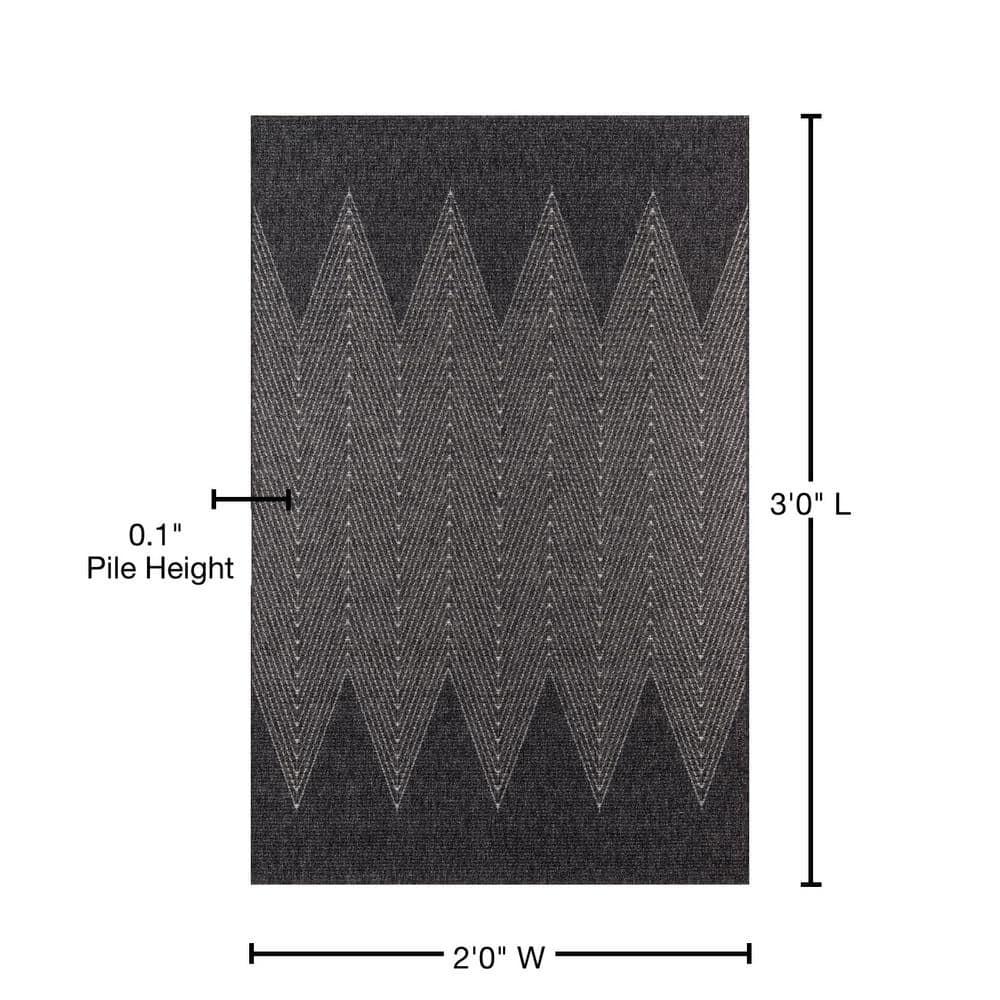 2'x3' Zig Zag Loomed Accent Rug Charcoal - Momeni: Contemporary Indoor/Outdoor Low Pile Area Rug, Machine Made
