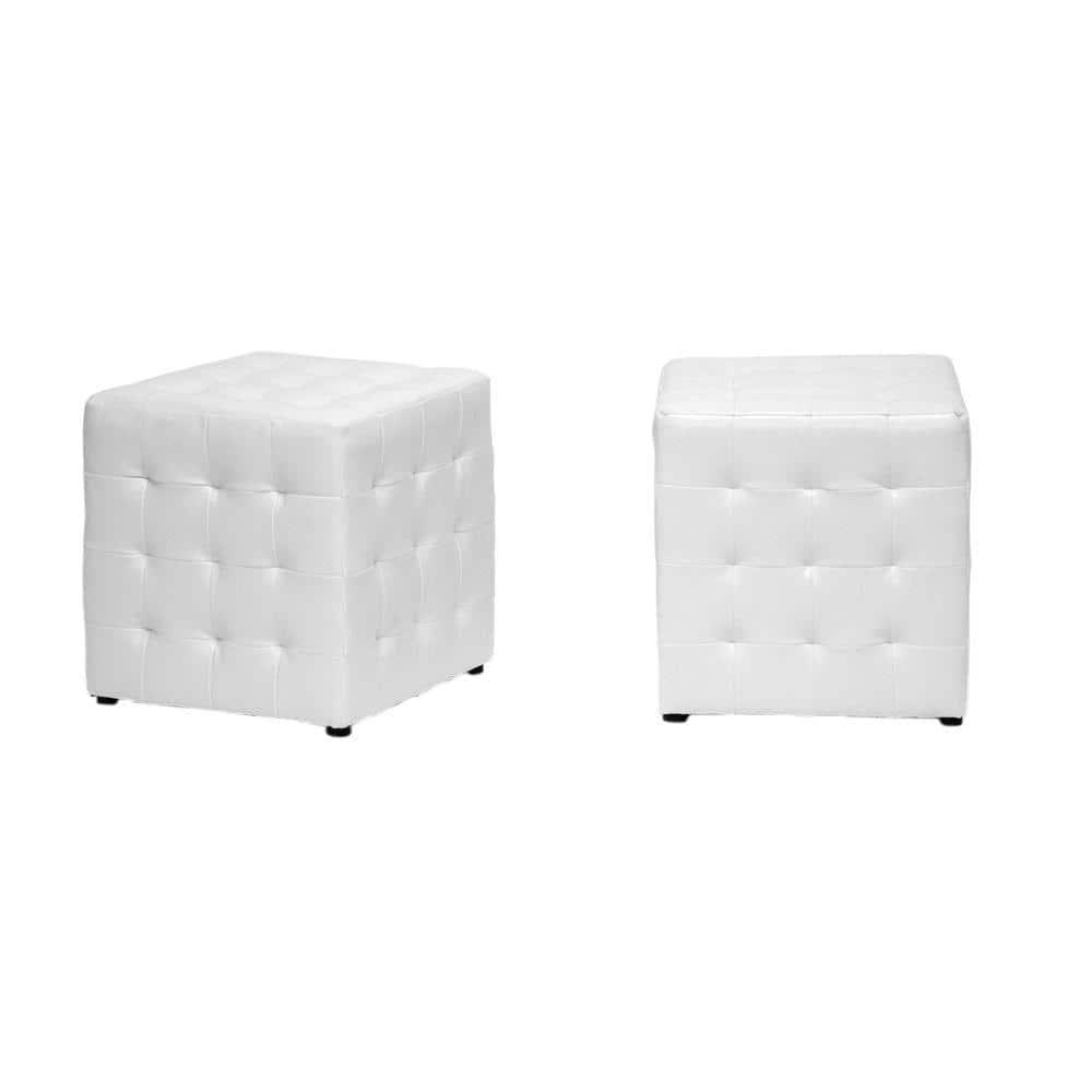 Set of 2 Siskal Modern Cube Ottoman White - Baxton Studio: Faux Leather, Wood Frame, No Assembly Required