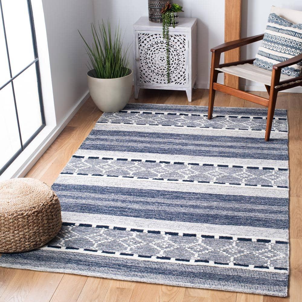 Striped Kilim STK522 Hand Woven Area Rug - Navy/Ivory - 3'x5' - Safavieh.