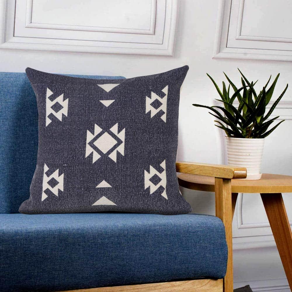 20" Square Blue and White Denim Cotton Throw Pillow