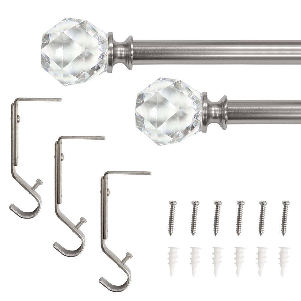 66"-120" Decorative Drapery Curtain Rod with Faceted Crystal Finials Brushed Nickel - Lumi Home Furnishings