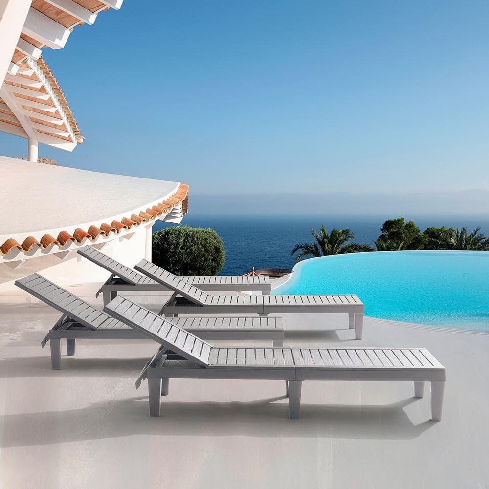 Nestl Waterproof Chaise Lounge Chair - Set of 4 Adjustable Lightweight Gray Outdoor Patio Chairs