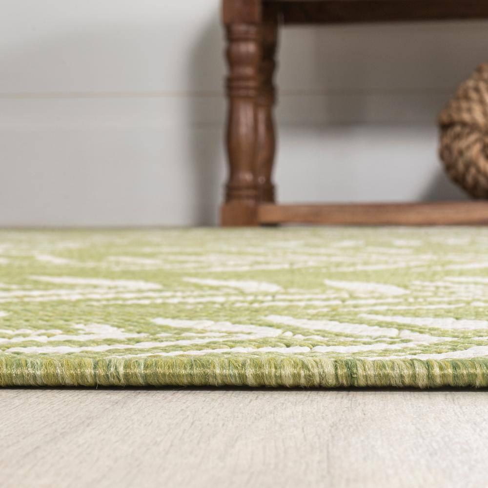 2' x 10' Nevis Palm Frond Indoor/Outdoor Runner Rug, Green/Cream - JONATHAN Y