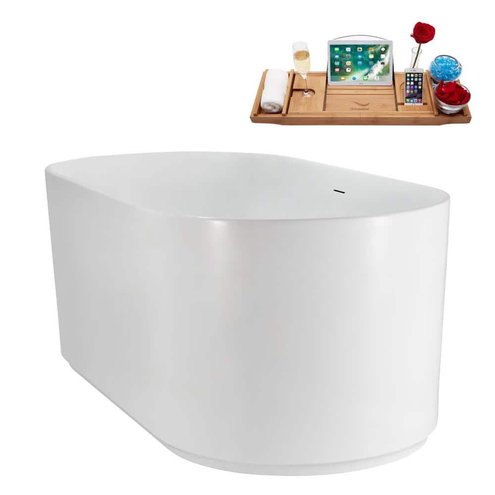 59" Streamline Soaking Freestanding Tub and Tray With Internal Drain