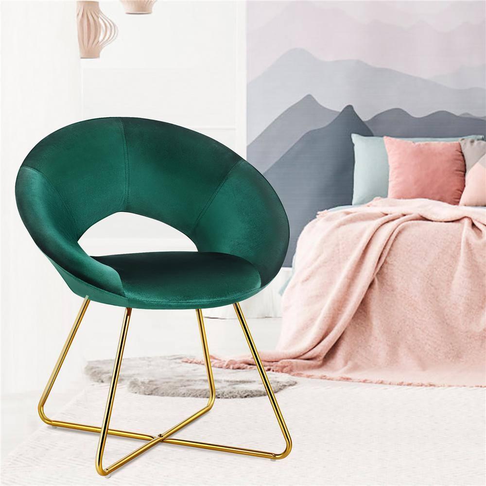 Costway Modern Velvet Accent Chair Upholstered Vanity Chair w/Golden Metal Leg Dark Green