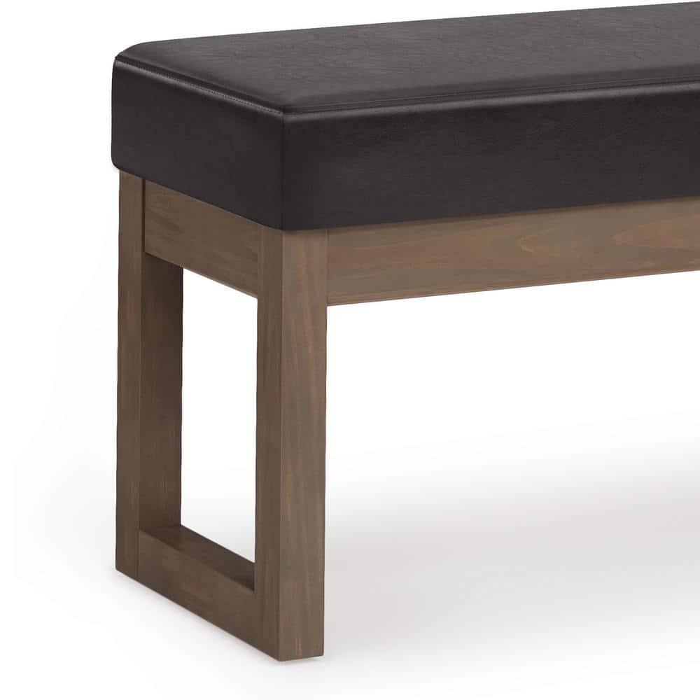 Simpli Home Milltown Ottoman Bench with Upholstered Seat and Solid Wood Frame