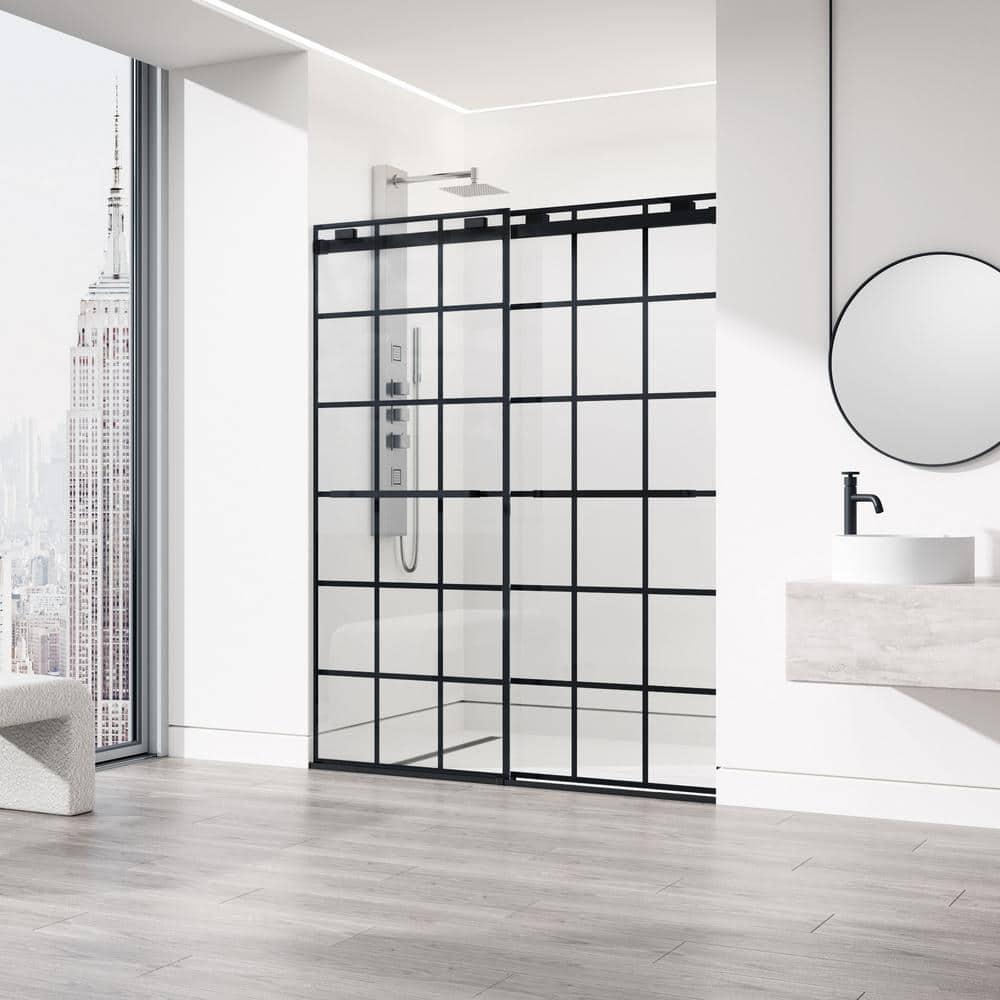 Houston 56-60" W x 76" H Double Sliding Frameless Shower Door with 3/8" Grid Clear Glass