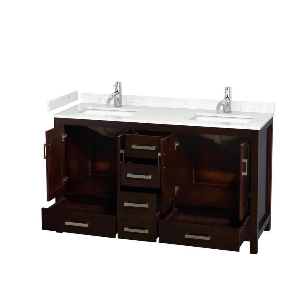 Wyndham Collection Sheffield 60" Freestanding Double Bathroom Vanity with Cultured Marble Top