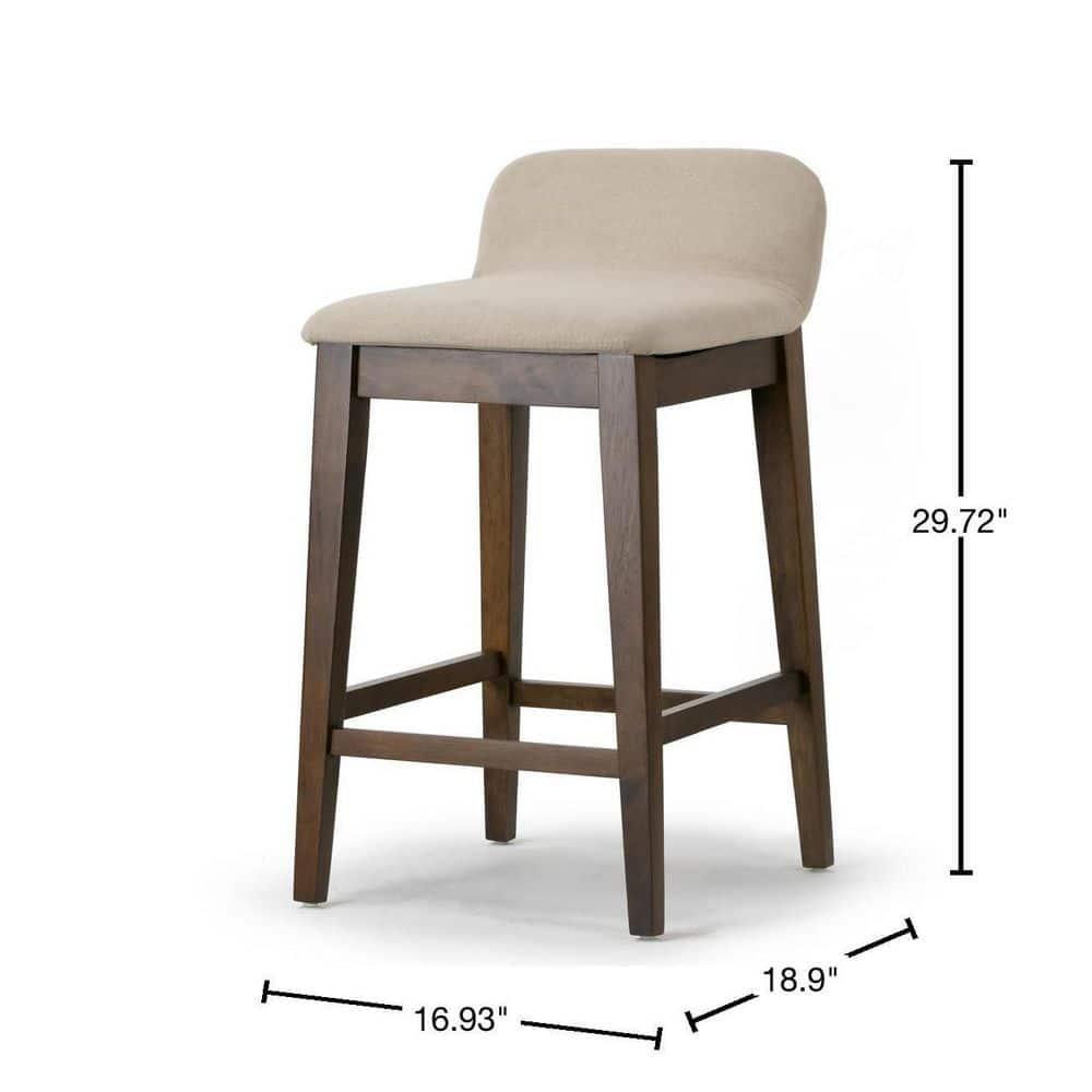 Set of 2 Atia Dark Brown Rubberwood Counter Stool with Low Back Fabric Seat