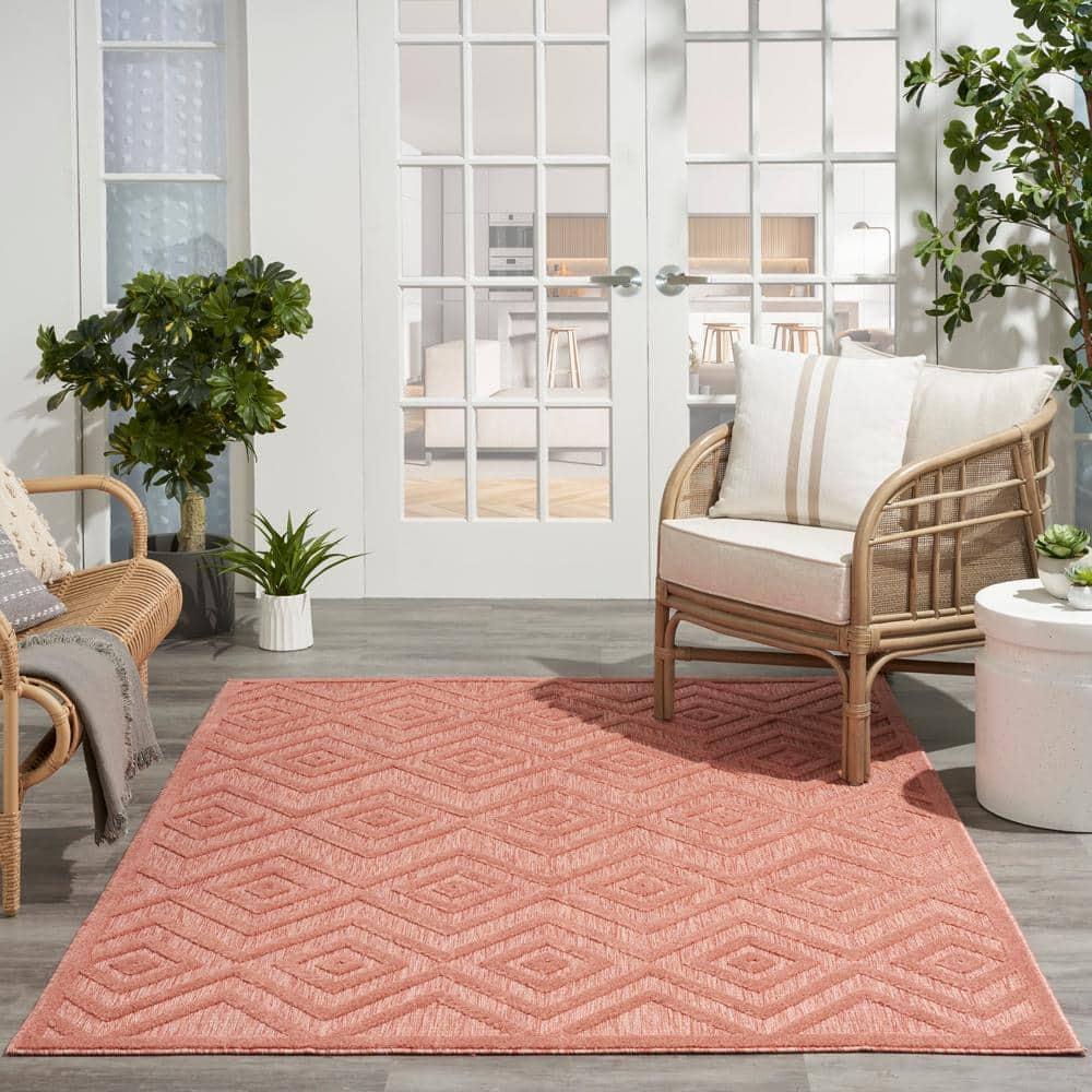 Nourison Versatile Diamond Geometric Flatweave Indoor Outdoor Area Rug Coral/Orange 6' x 9'