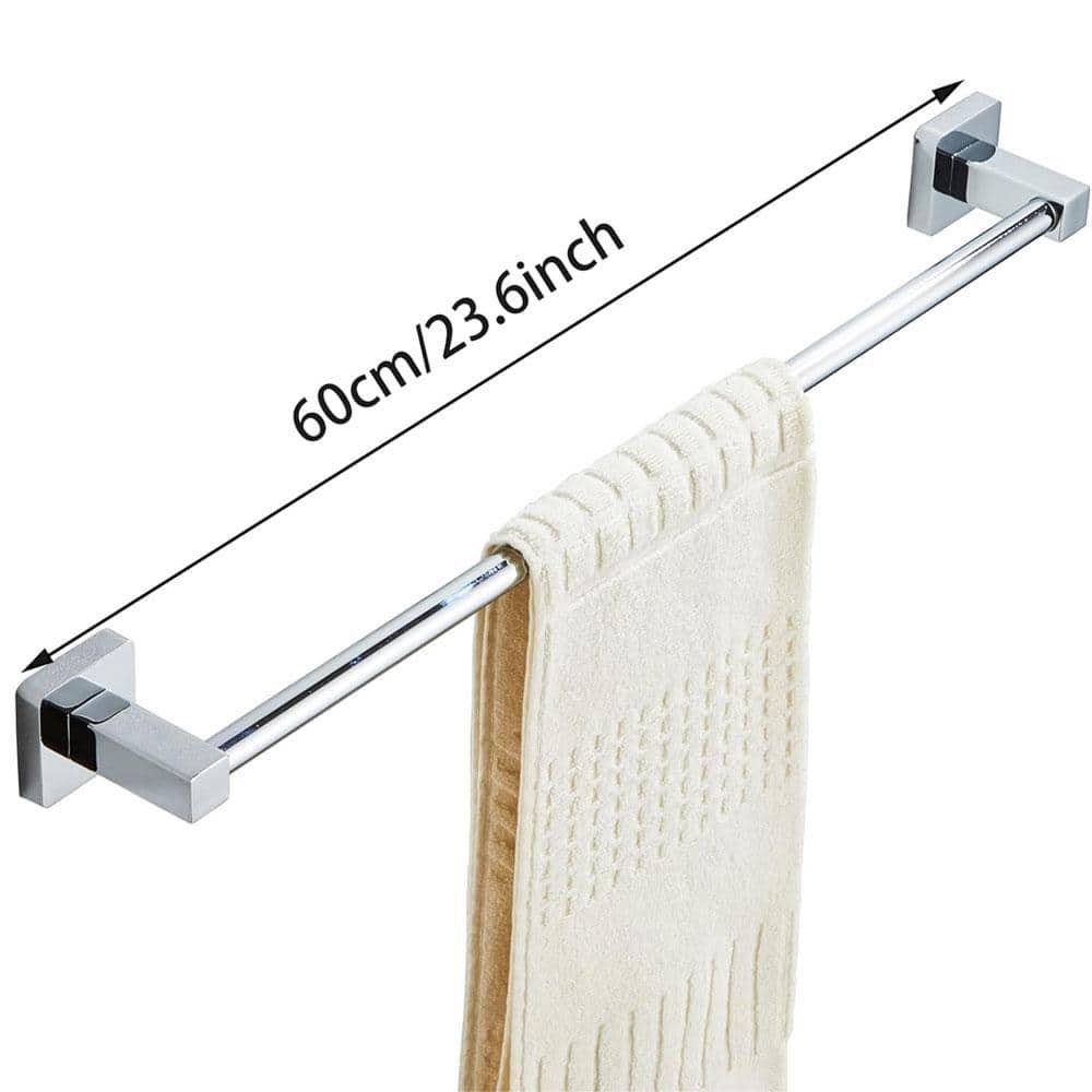 Chrome Bathroom Hardware Set 4 Pieces,Bathroom Accessories Set Stainless Steel Wall Mounted, Hand Towel Bar, Towel Ring, Robe Towel Hooks,Toilet Paper Holder,Towel Bar Set, 23.6 Inch