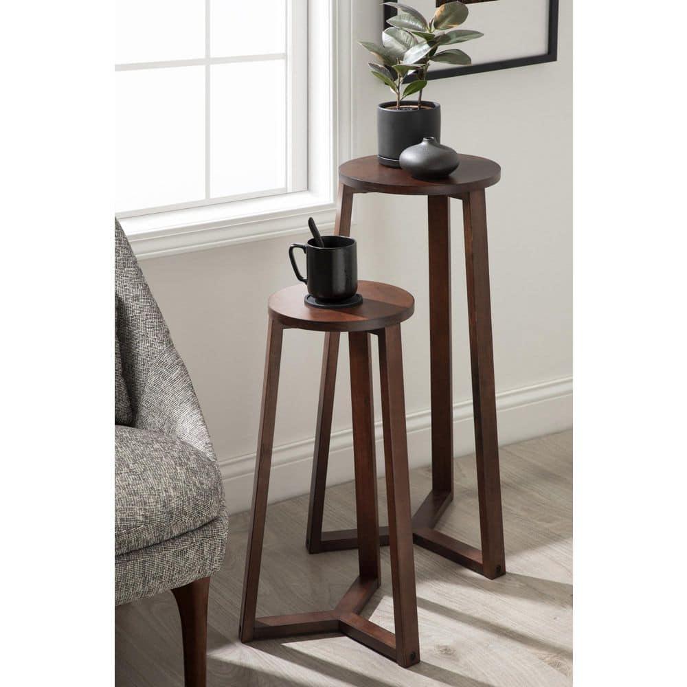 Kate and Laurel Rioux Round Wood Nesting Table, 2 Piece, Walnut Brown