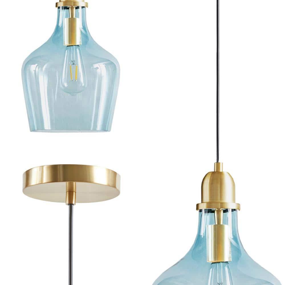 Ink+Ivy 9"x95.5" Auburn Bell Shaped Hanging Glass Simple Industrial Pendant Light Blue