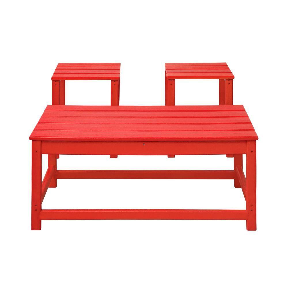 Polytrends  Laguna Hdpe All Weather Outdoor Patio Coffee And Side Tables (3-Piece Set) Red