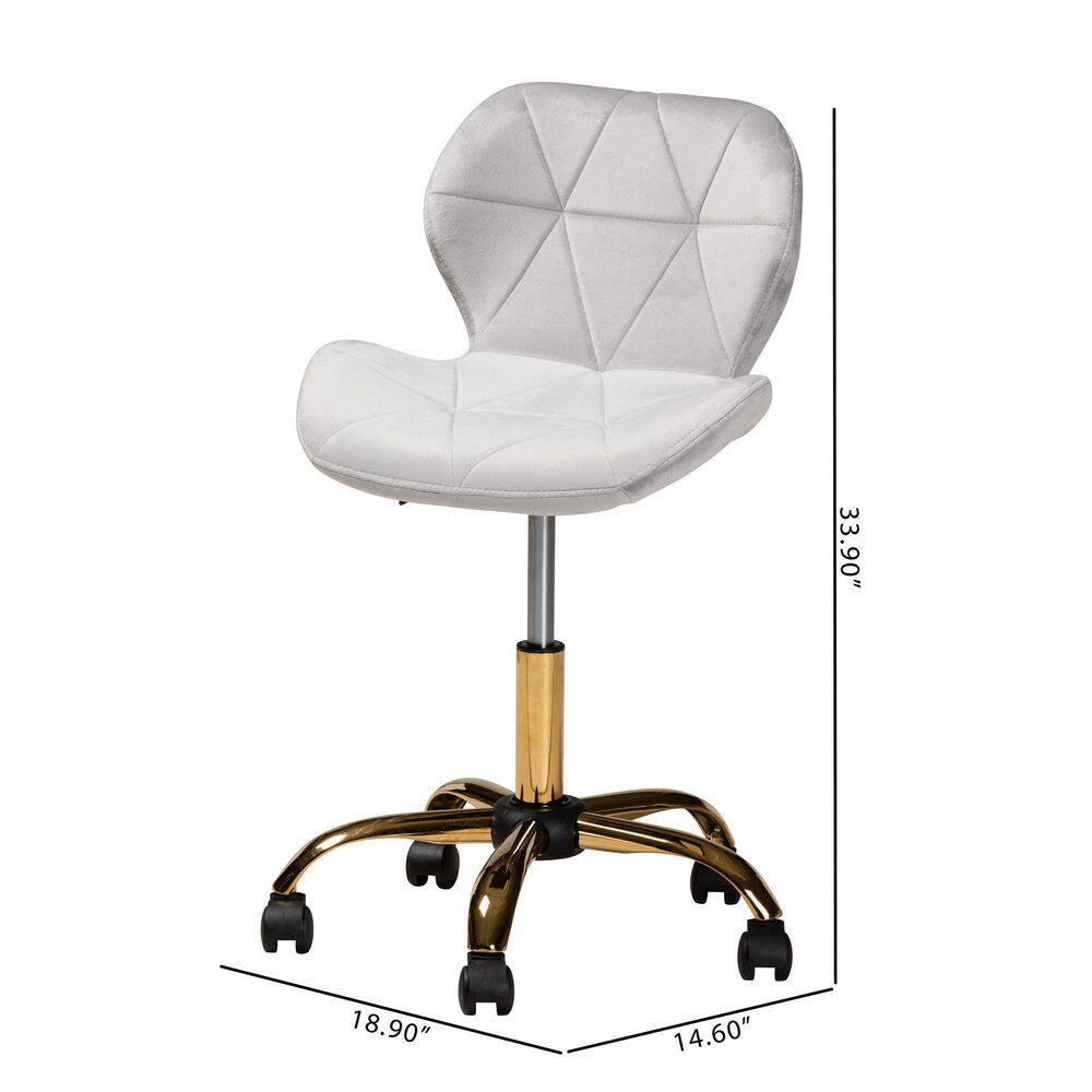 Baxton Studio Savara Contemporary Glam and Luxe Grey Velvet Fabric and Gold Metal Swivel Office Chair