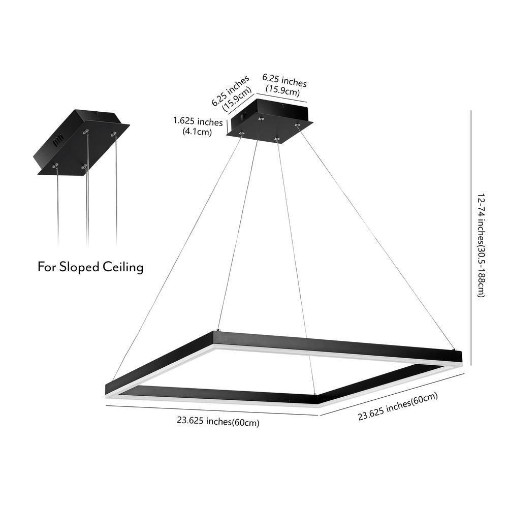 Nero 23.63" Square Contemporary Modern Metal Integrated LED Pendant Light, Black