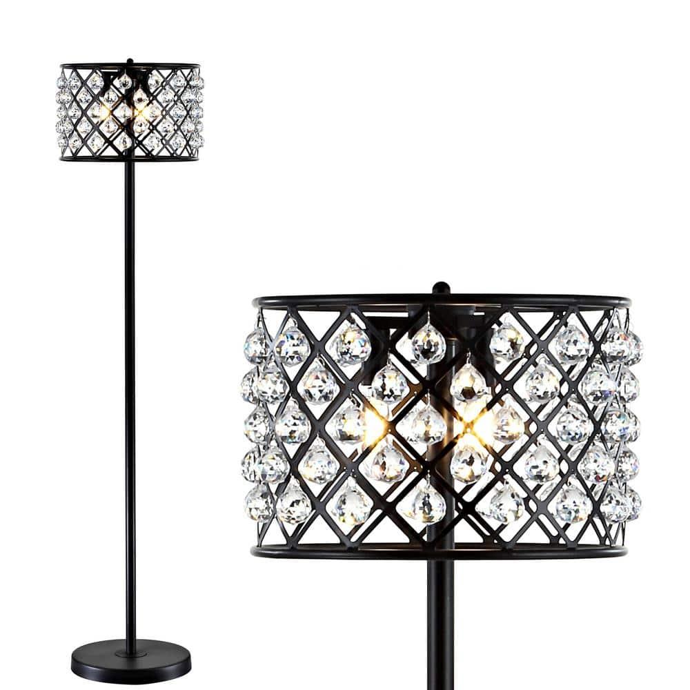 JONATHAN Y JYL9000B Elizabeth 60" Crystal/Metal LED Floor Lamp, Contemporary, Modern, Transitional, Elegant, Office, Living Room, Family Room, Dining Room, Bedroom, Hallway, Foyer, Bronze/Clear