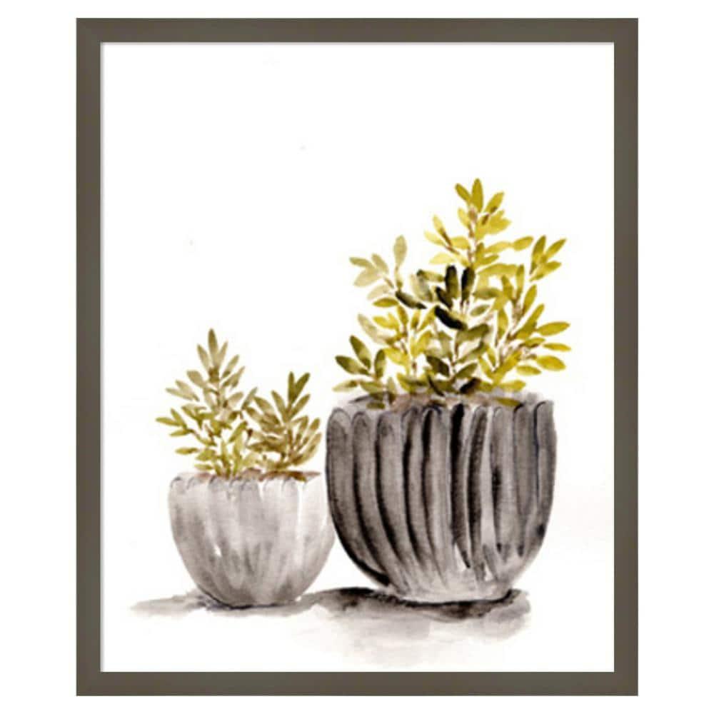 Amanti Art 21"x25" Gray Potted Plants by Marcy Chapman Wood Framed Wall Art Print