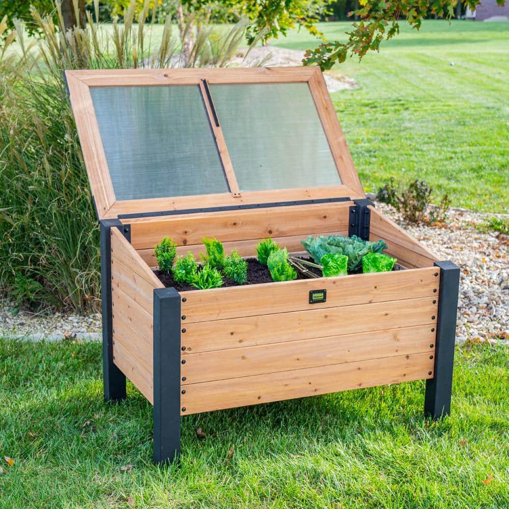 Backyard Discovery Aggie 4x2' Cedar Wood Cold Frame Mini Greenhouse, Polycarbonate Lid