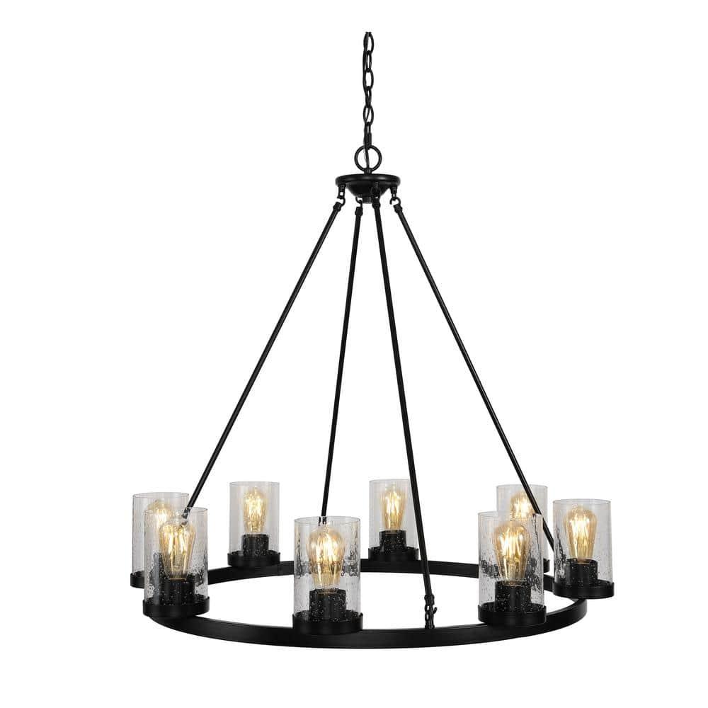 JONATHAN Y JYL7554A Coronet 33.5" 8-Light Iron/Seeded Glass Rustic Farmhouse Round LED Chandelier, Industrial, Vintage for living room, dinning room, bedroom Bulb Included, Oil Rubbed Bronze