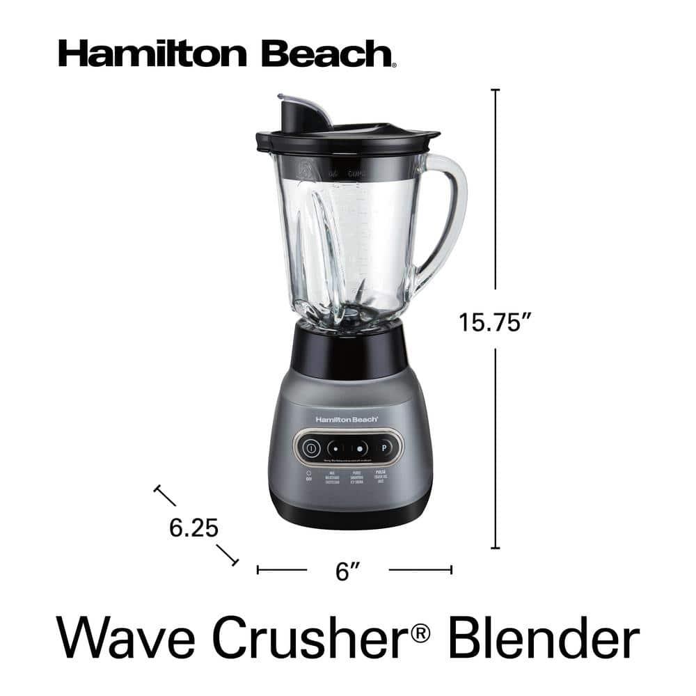 Hamilton Beach Wave Crusher Blender, 40 oz Glass Jar and 20 oz Travel Jar for Shakes and Smoothies, Grey, 58181
