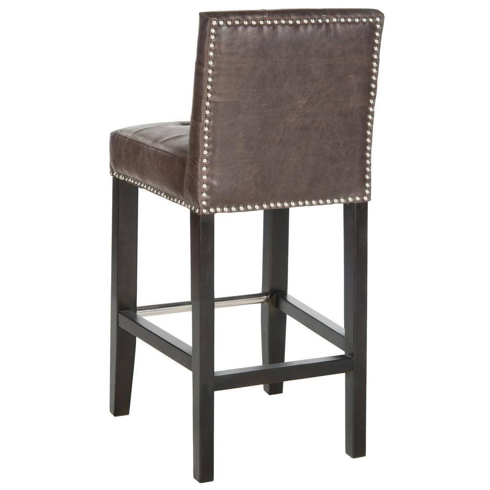 Thompson 23.9" Leather Counter Stool W/ Silver Nailheads - Antique Brown - Safavieh