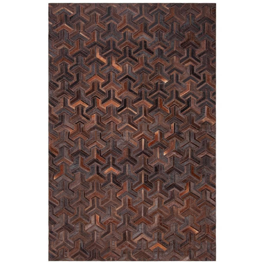 SAFAVIEH Studio Leather Kingsley Geometric Area Rug, Brown/Light Brown, 3' x 5'