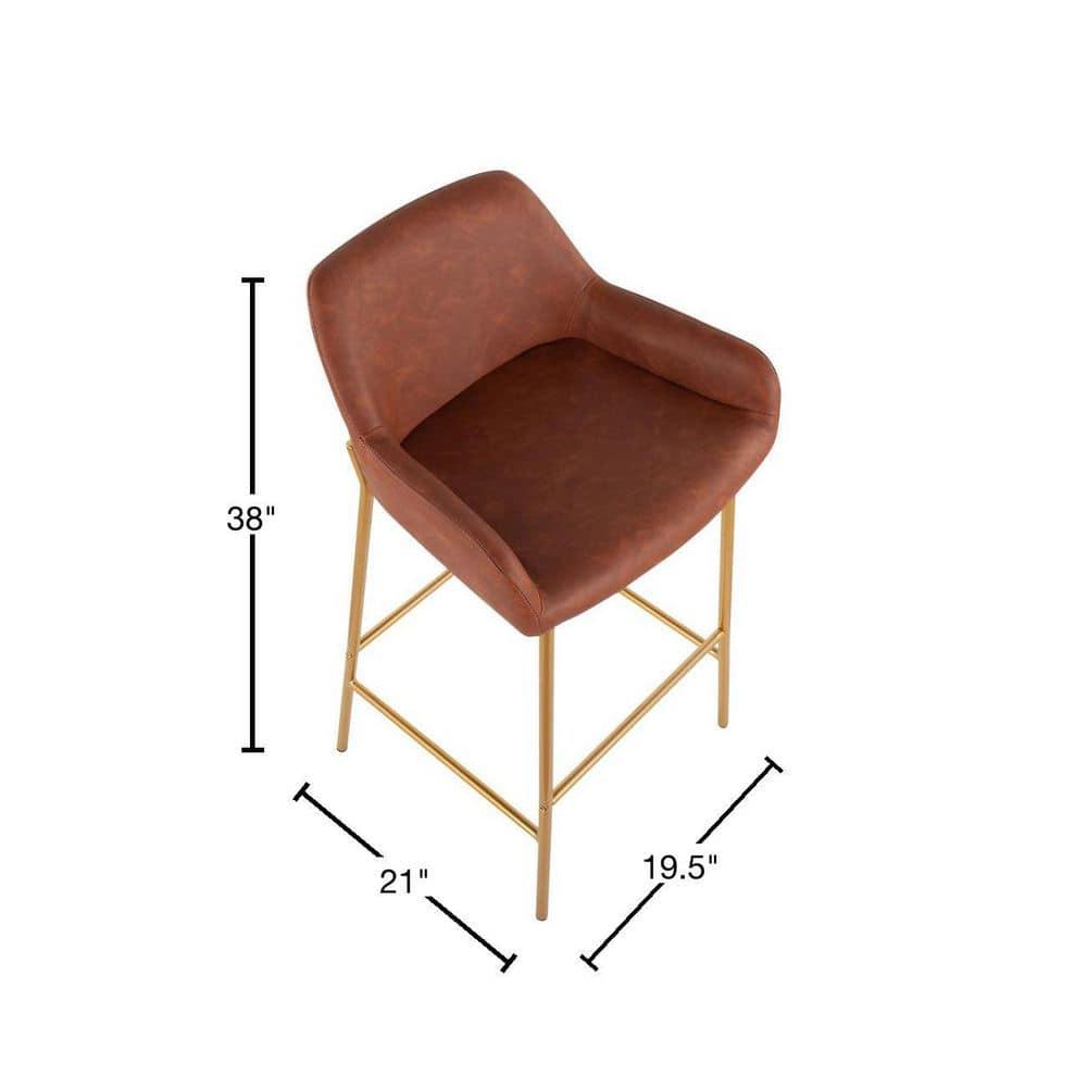 Set of 2 Daniella Metal Faux Leather Barstools Gold/Camel: Sleek Upholstered, 30" Fixed Height - LumiSource