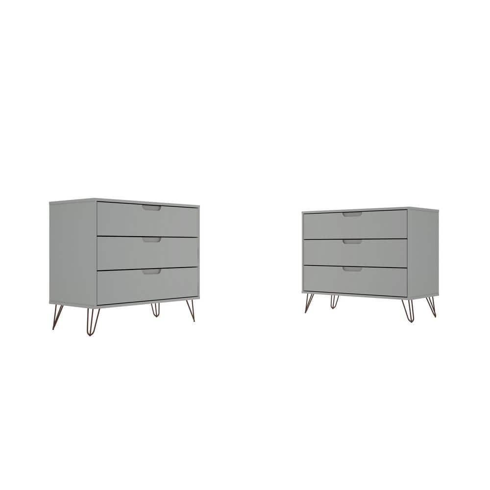 Set of 2 Rockefeller 3 Drawer Dresser Off White - Manhattan Comfort: MDF Bedroom Storage, Easy-Glide, Includes Anti-Tip Hardware