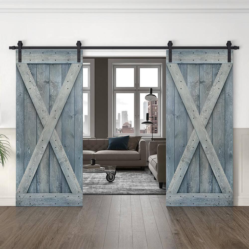 Calhome 84'' Solid Wood Barn Doors Painted without Installation Hardware Kit Barn Door