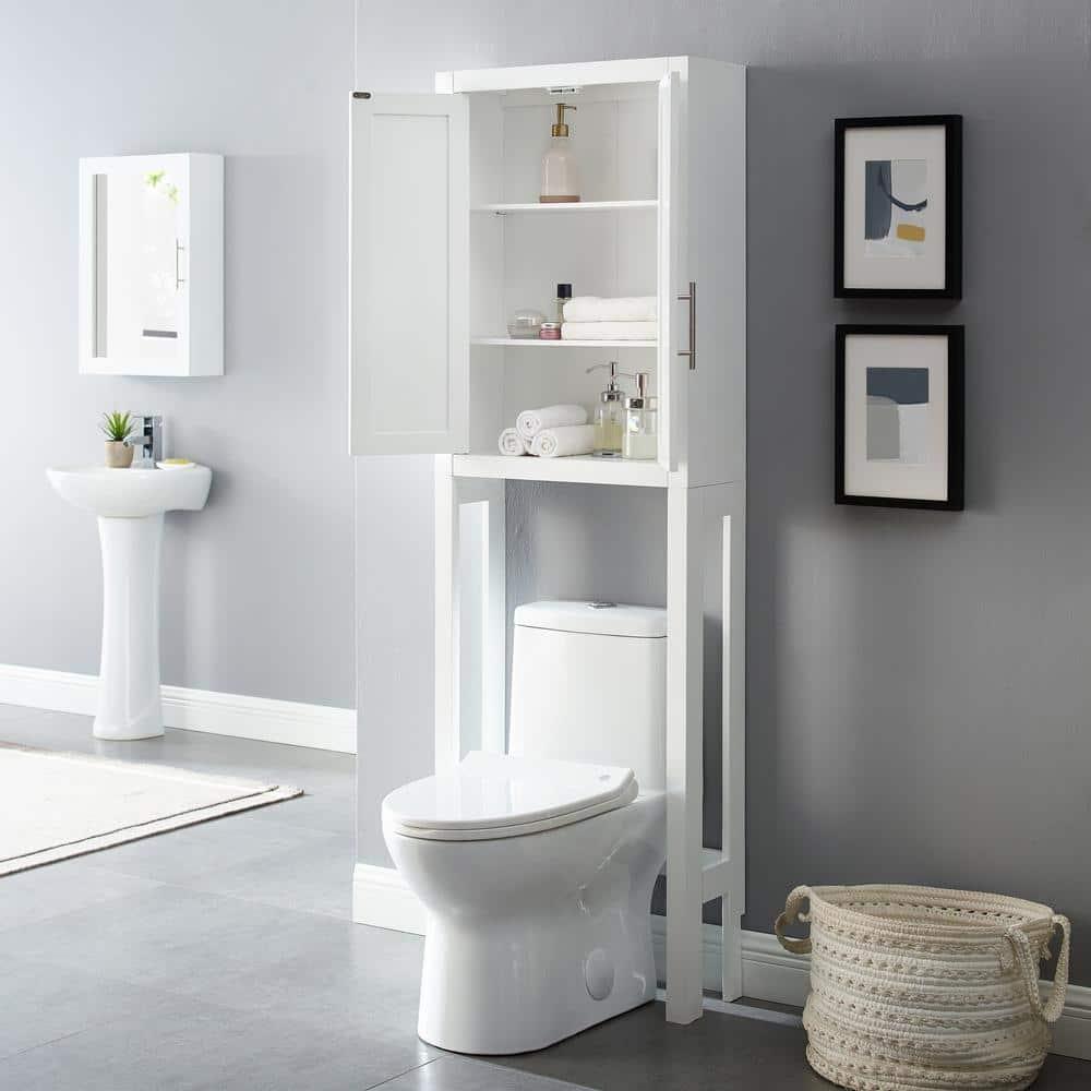 Savannah Space Saver White - Crosley: Bathroom Etagere with Adjustable Shelves, MDF Frame, Anti-Tip Hardware
