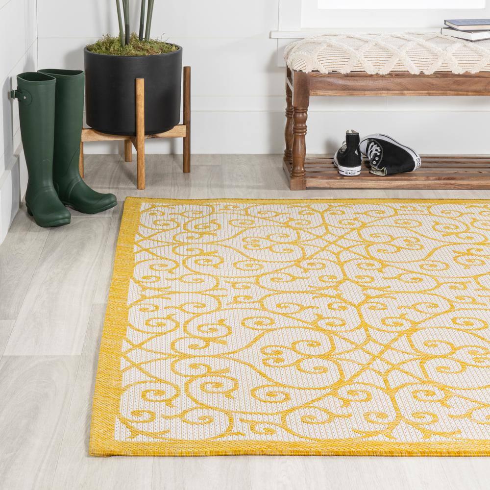 5' x 8' Madrid Vintage Filigree Textured Weave Indoor/Outdoor Area Rug, Cream/Yellow - JONATHAN Y