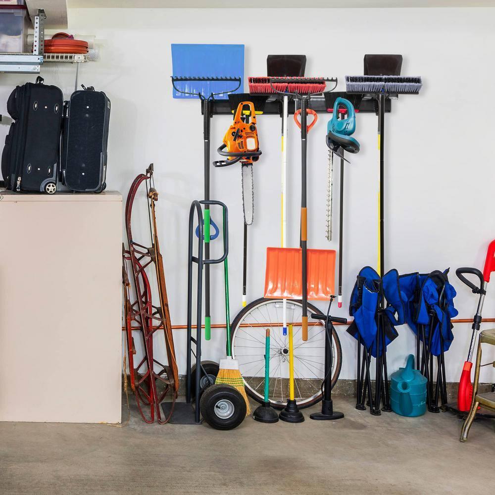 Tool Storage Rack, 8 Piece Wall Mounted Garage Organizer for Broom, Mop & Tools