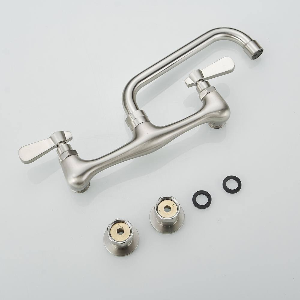 BWE Double Handles Wall Mount Modern Standard Kitchen Faucet With 8 Inch Swivel Spout 8" Center