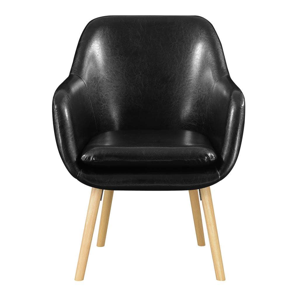 Convenience Concepts Take a Seat Charlotte Wingback Accent Armchair, Black Faux Leather, All Ages