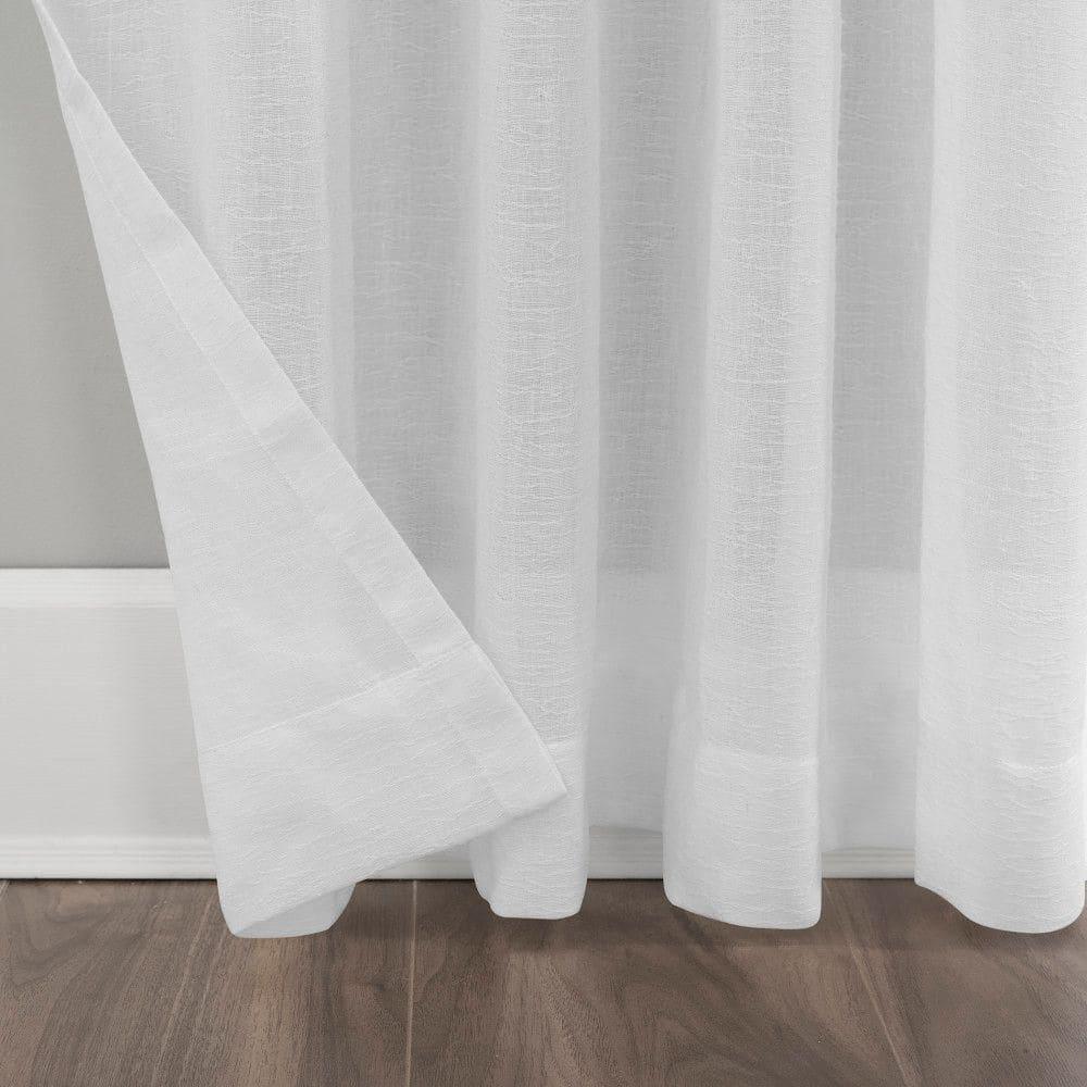 84"x52" Crushed Texture Anti-Dust Sheer Curtain Panel White - Clean Window: Modern Slub Linen Rod Pocket