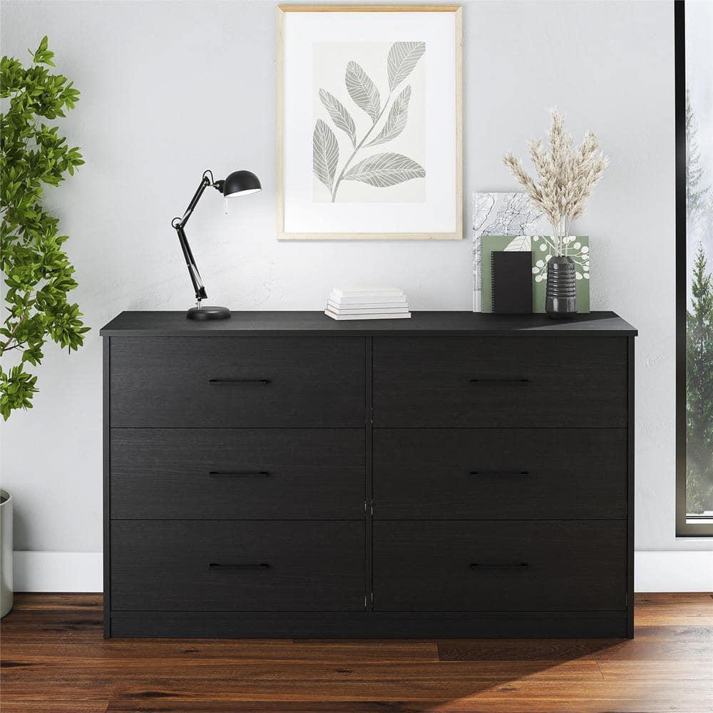 Ameriwood Home BrEZ Build Collection Pearce Wide 6 Drawer Dresser, Black Oak