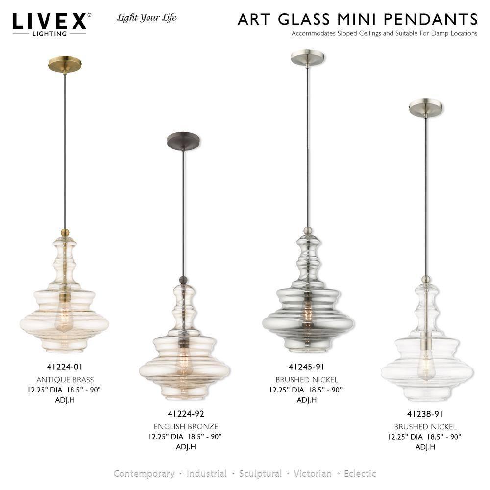 Livex Lighting Art Glass 1 - Light Pendant in  Antique Brass